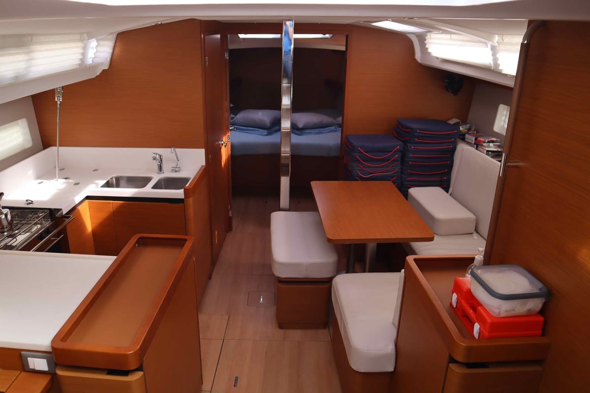 Salon of Diamond, a Jeanneau Sun Odyssey 440 sailboat at Athens, Greece