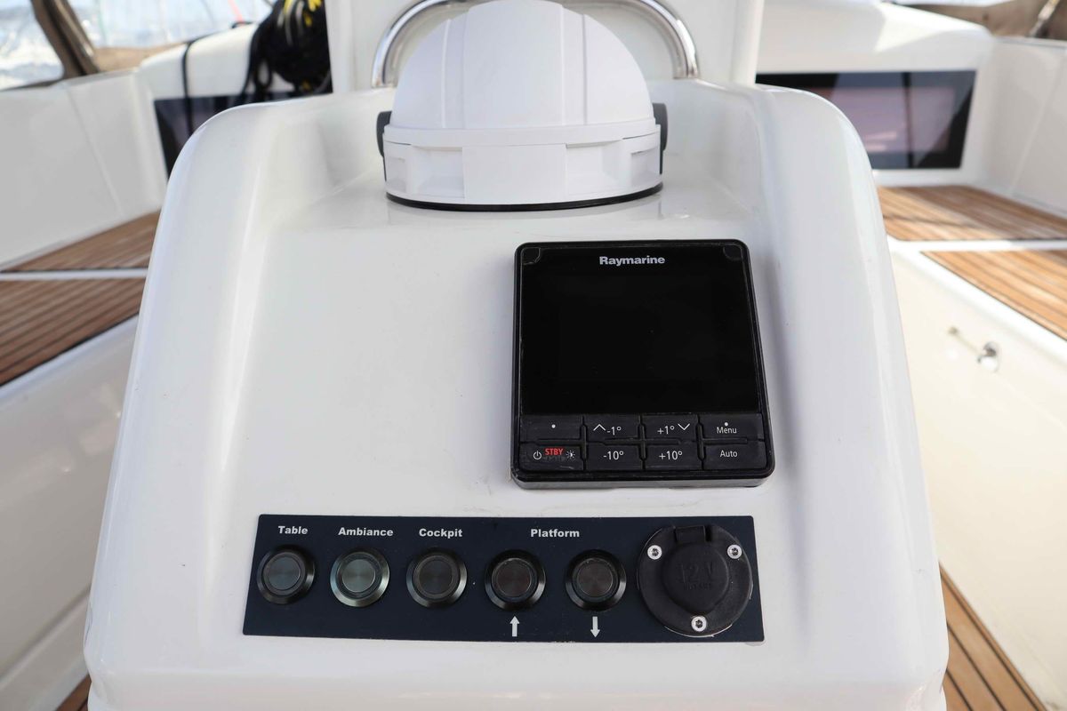 Cockpit of Diamond, a Jeanneau Sun Odyssey 440 sailboat at Athens, Greece