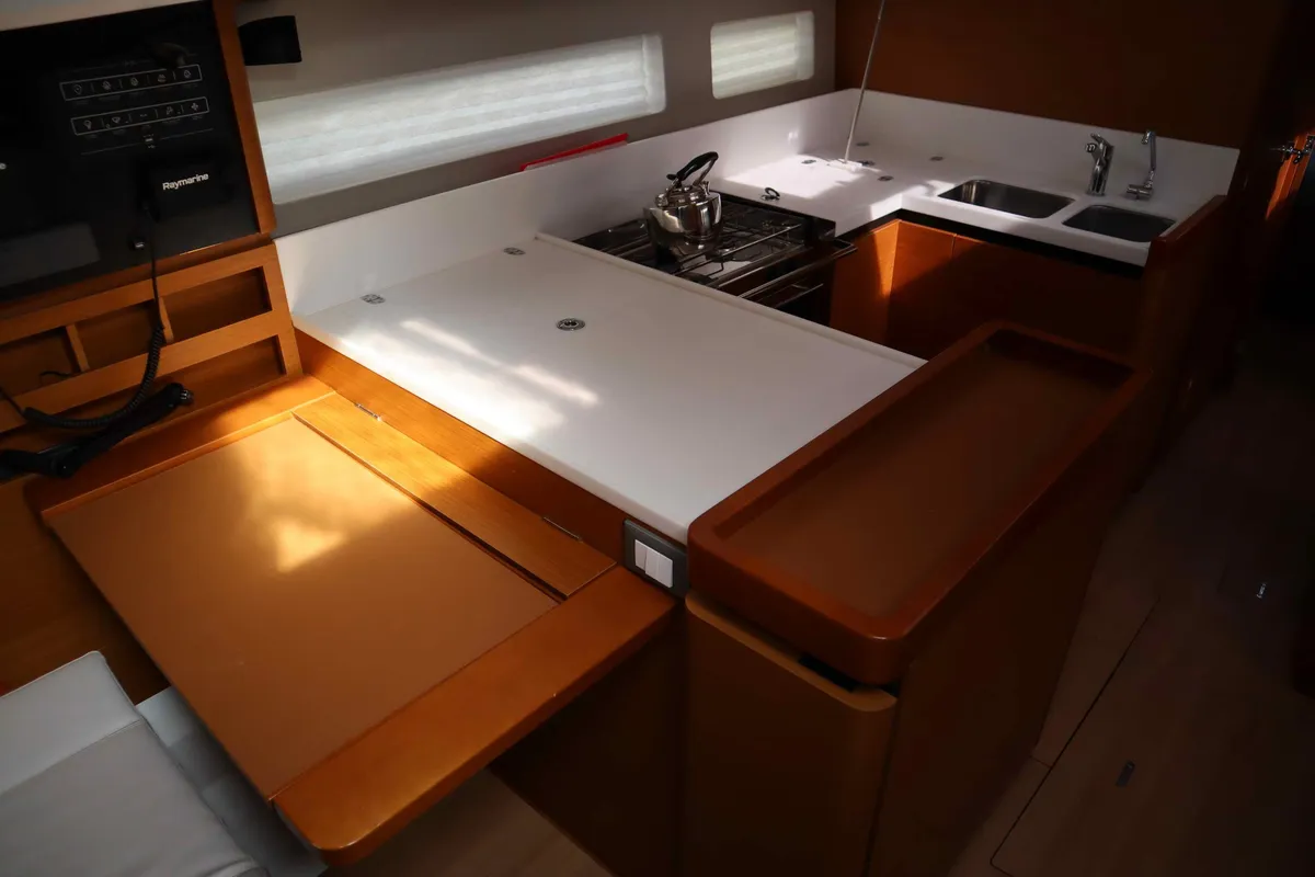 Galley of Diamond, a Jeanneau Sun Odyssey 440 sailboat at Athens, Greece