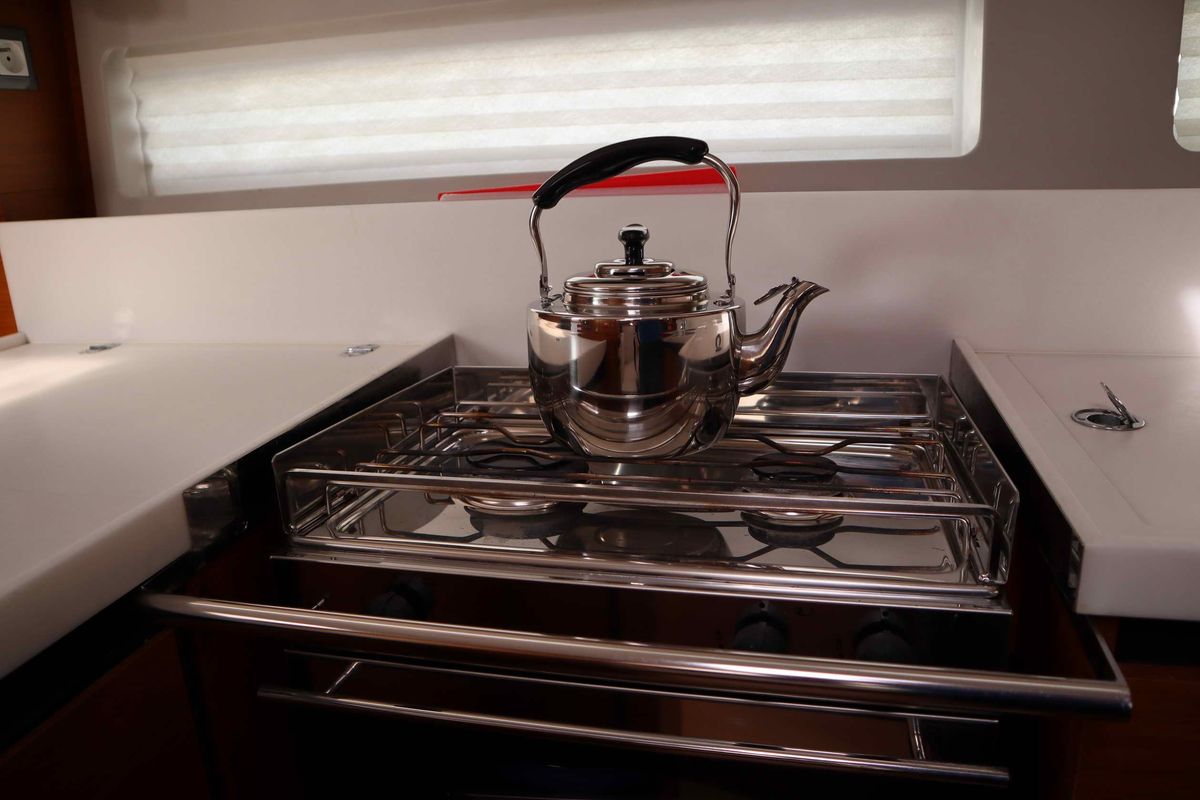 Galley of Diamond, a Jeanneau Sun Odyssey 440 sailboat at Athens, Greece