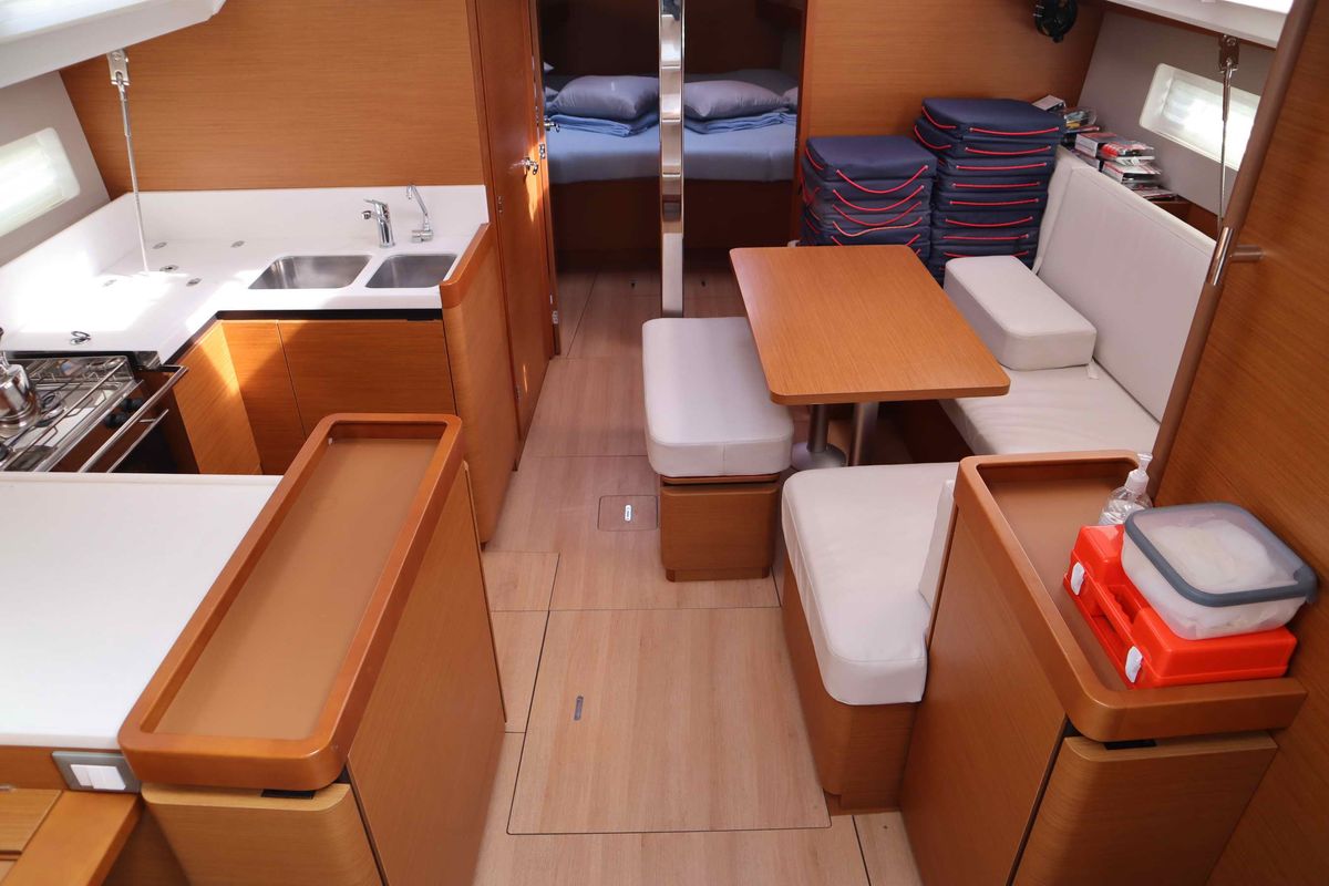 Salon of Diamond, a Jeanneau Sun Odyssey 440 sailboat at Athens, Greece