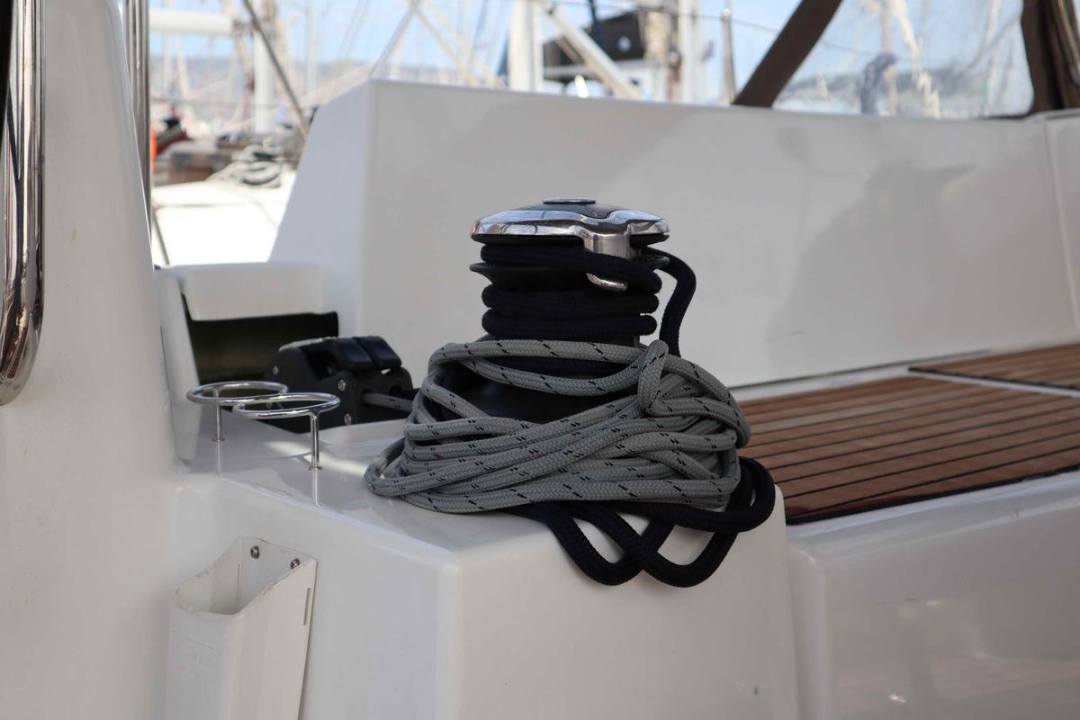 Deck of Diamond, a Jeanneau Sun Odyssey 440 sailboat at Athens, Greece