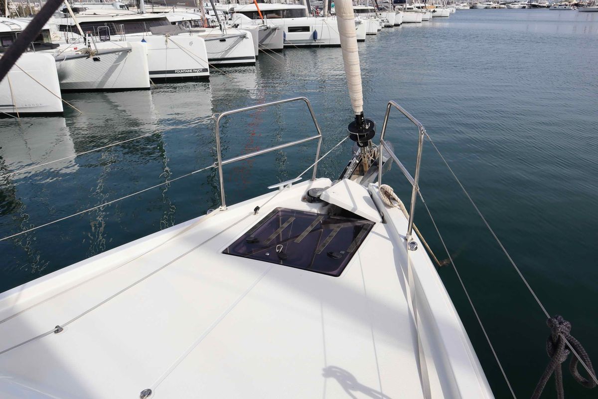 Exterior view of Diamond, a Jeanneau Sun Odyssey 440 sailboat at Athens, Greece