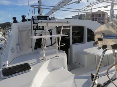 Cockpit of Arcane, a Lagoon 380 catamaran at Pointe-à-Pitre, France