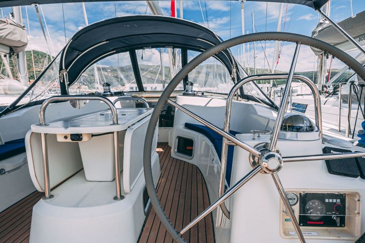 Cockpit of Ana B., a Jeanneau Sun Odyssey 49i sailboat at Seget Donji, Croatia
