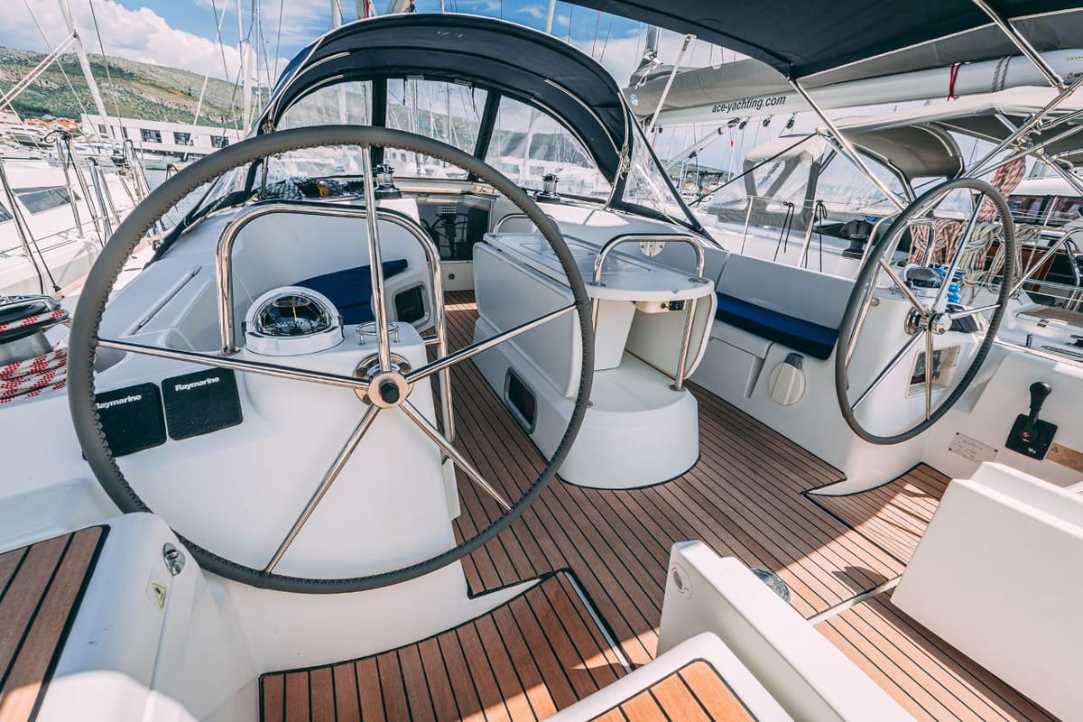 Cockpit of Ana B., a Jeanneau Sun Odyssey 49i sailboat at Seget Donji, Croatia