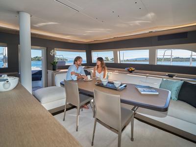 Salon of Amada Mia, a Lagoon Sixty 5 catamaran at Split, Croatia