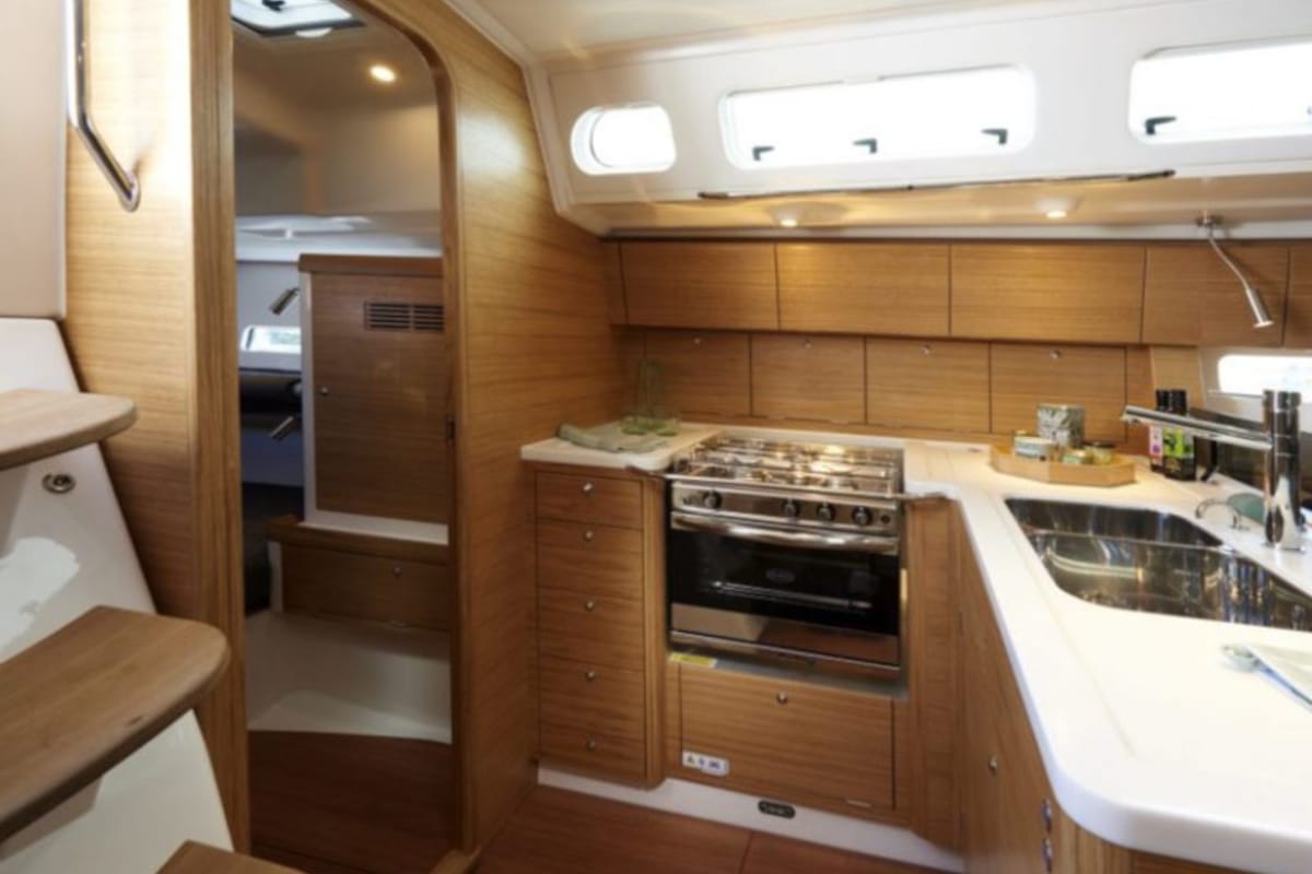 Galley of Gazelle, a X-Yachts Xp 44 sailboat at Lavreotiki Municipal Unit, Greece