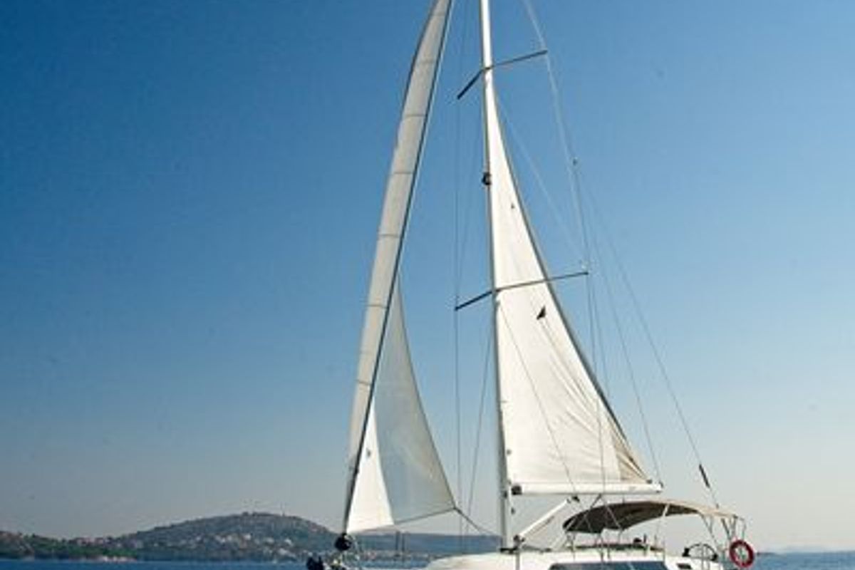 Exterior view of Mh 76, a Bavaria Cruiser 41 sailboat at Murter, Croatia