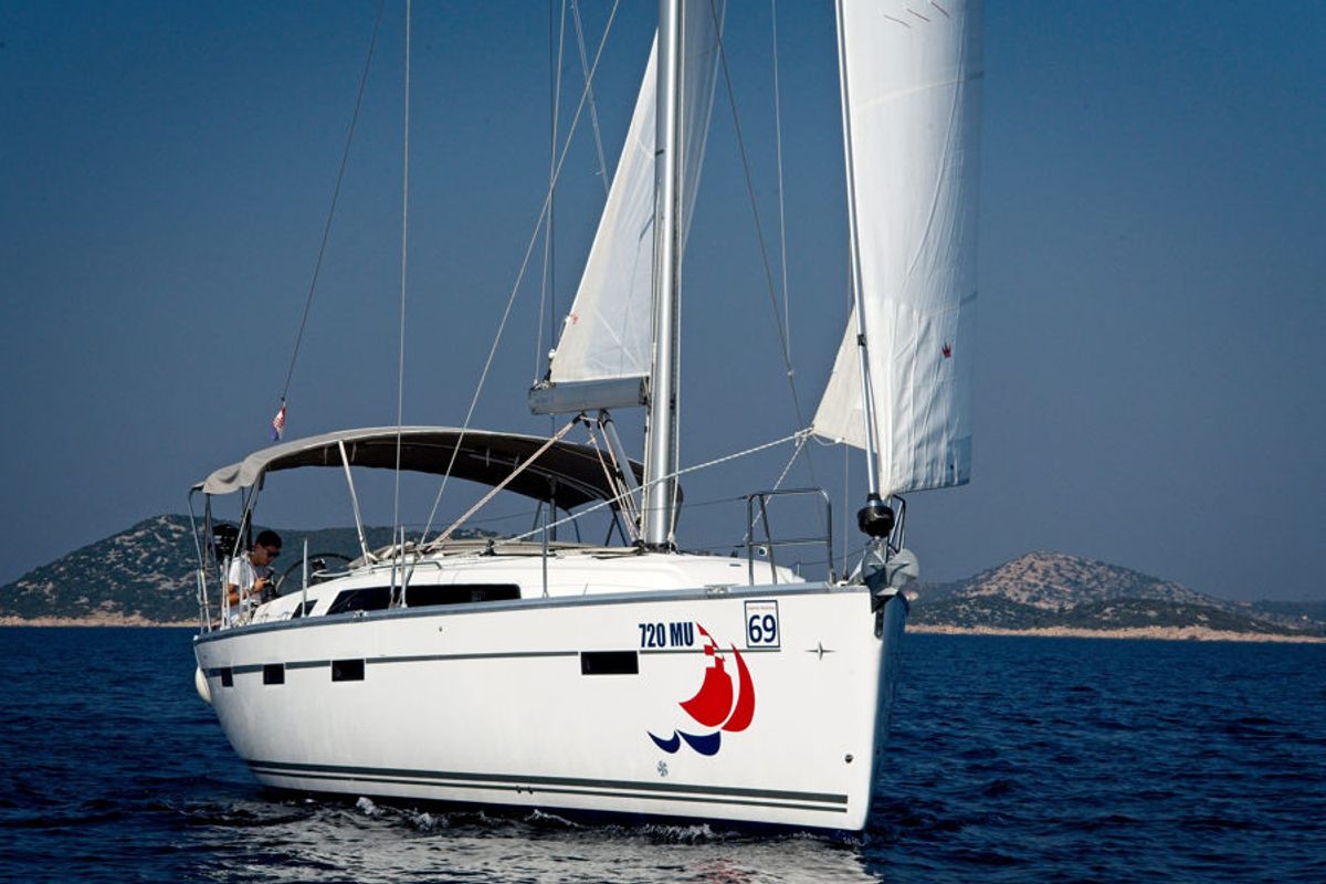 Exterior view of Mh 76, a Bavaria Cruiser 41 sailboat at Murter, Croatia