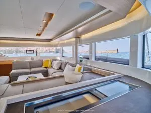 Salon of Corali, a Lagoon 51 catamaran at Athens, Greece
