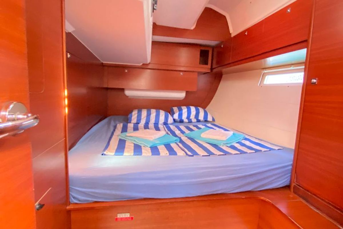 Cabin on Maestro S, a Dufour 500 Grand Large sailboat at Fethiye, Turkey