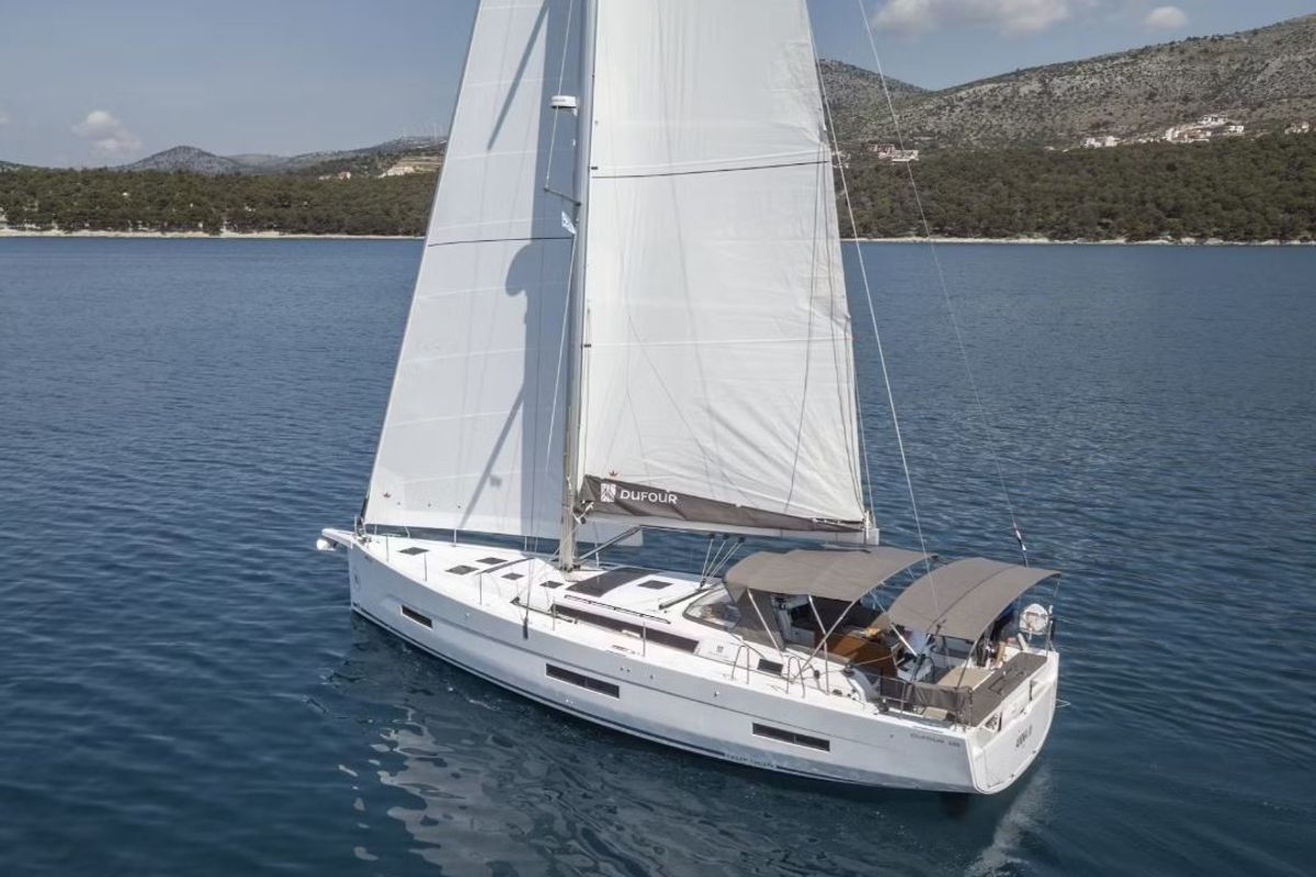 Exterior view of Astrid, a Dufour 530 sailboat at Preveza, Greece