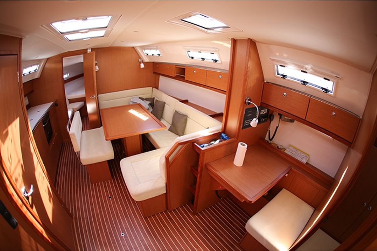 Salon of Eurybia, a Bavaria Cruiser 40 sailboat at Loutraki, Greece