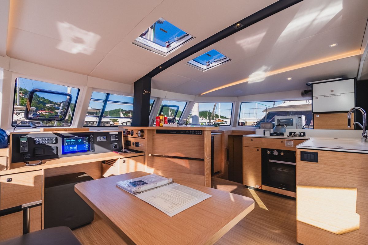 Salon of SempreVerde, a Nautitech Rochefort Nautitech 44 Open catamaran at Road Town, British Virgin Islands