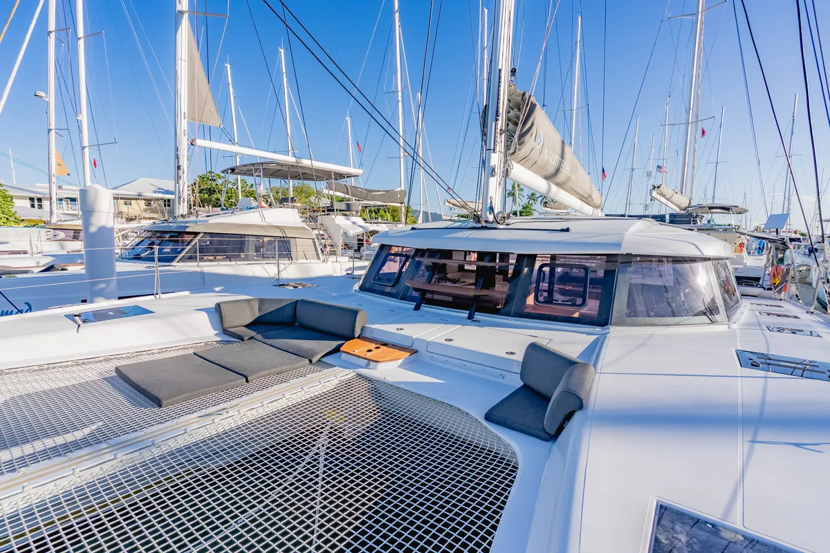 Deck of SempreVerde, a Nautitech Rochefort Nautitech 44 Open catamaran at Road Town, British Virgin Islands