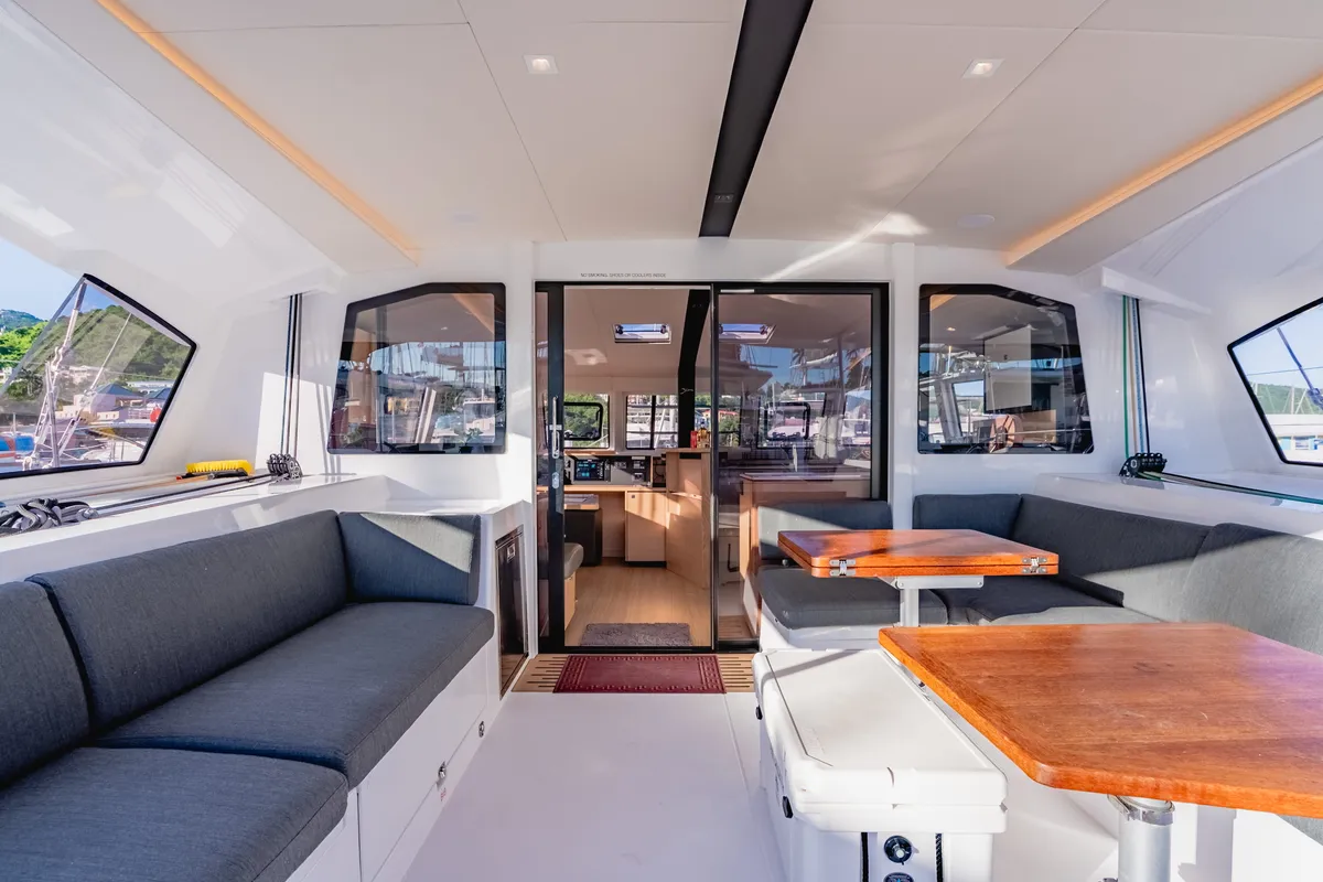 Salon of SempreVerde, a Nautitech Rochefort Nautitech 44 Open catamaran at Road Town, British Virgin Islands