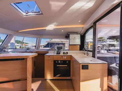 Galley of SempreVerde, a Nautitech Rochefort Nautitech 44 Open catamaran at Road Town, British Virgin Islands