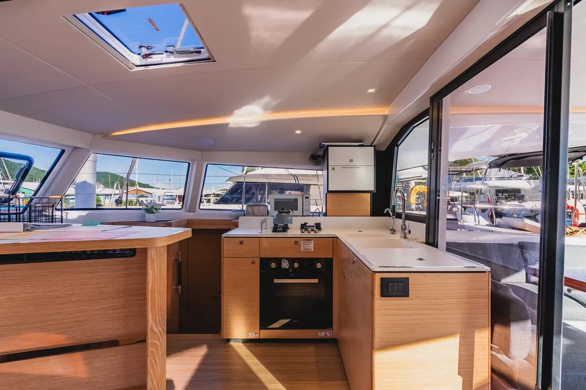 Galley of SempreVerde, a Nautitech Rochefort Nautitech 44 Open catamaran at Road Town, British Virgin Islands