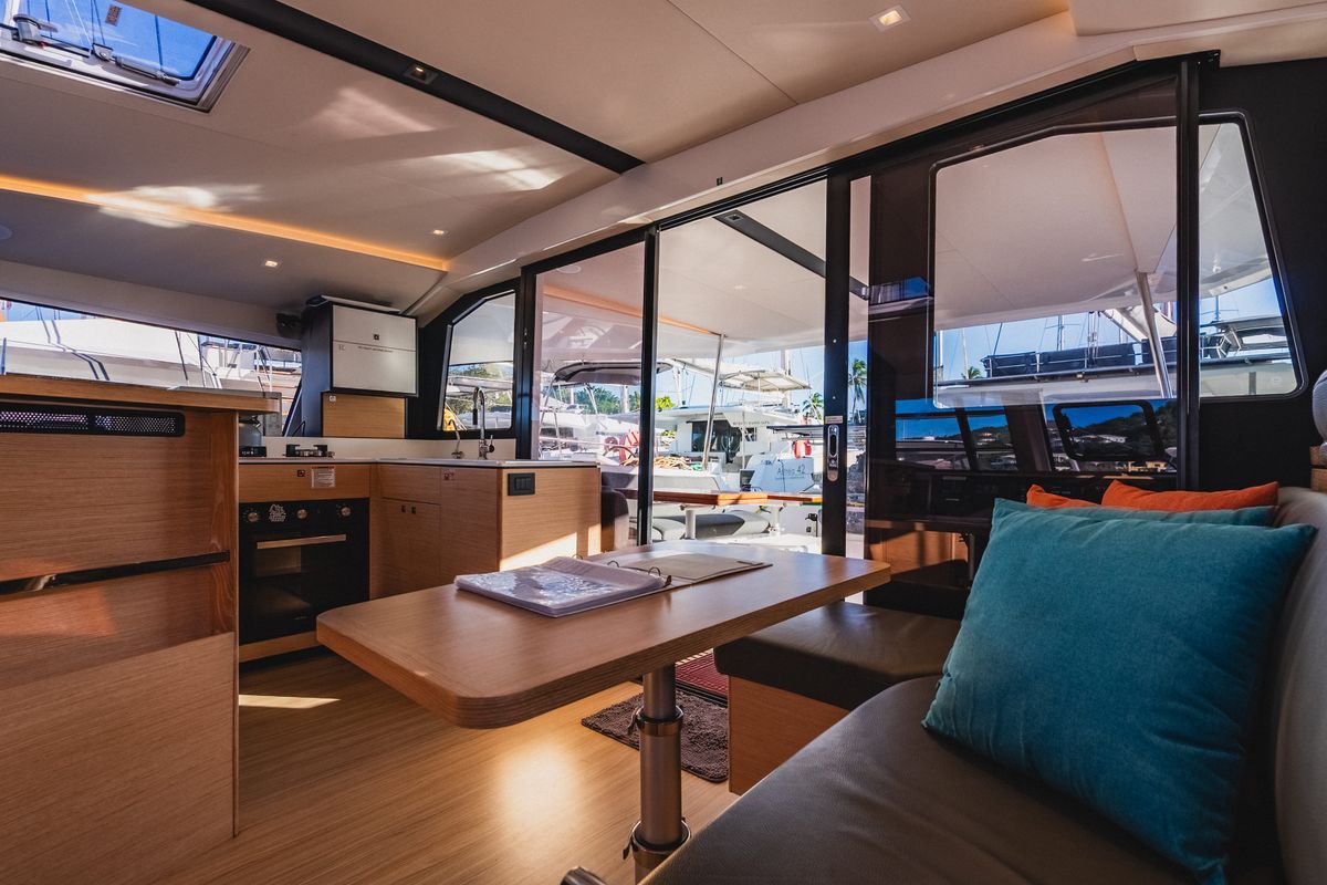 Salon of SempreVerde, a Nautitech Rochefort Nautitech 44 Open catamaran at Road Town, British Virgin Islands