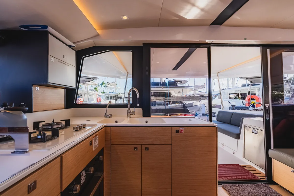 Galley of SempreVerde, a Nautitech Rochefort Nautitech 44 Open catamaran at Road Town, British Virgin Islands