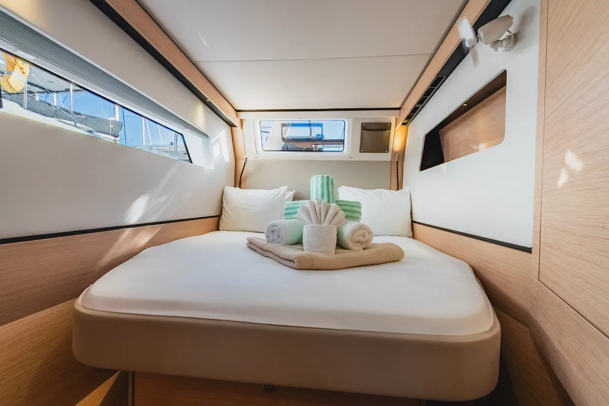 Cabin on SempreVerde, a Nautitech Rochefort Nautitech 44 Open catamaran at Road Town, British Virgin Islands