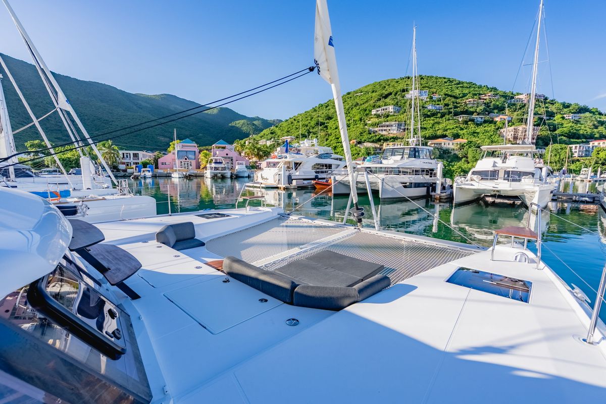 Deck of SempreVerde, a Nautitech Rochefort Nautitech 44 Open catamaran at Road Town, British Virgin Islands