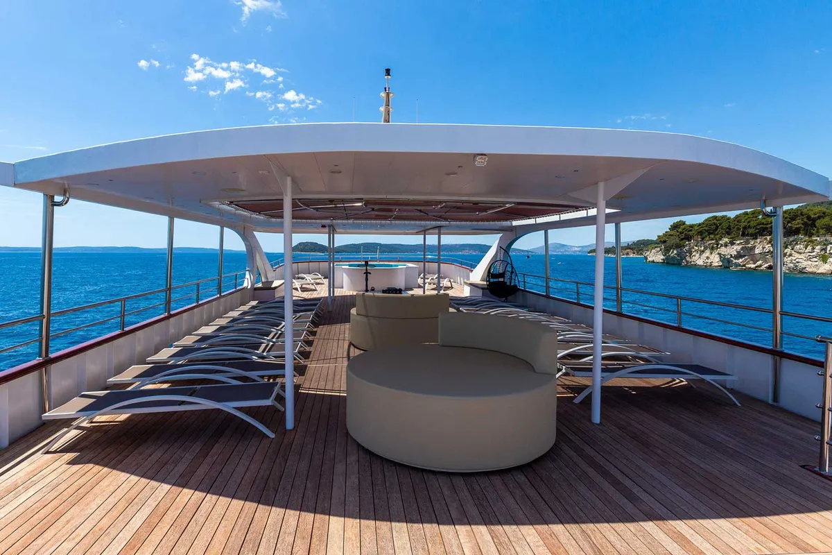 Deck of MS Avantura, a Gulet Motoryacht yacht at Split, Croatia