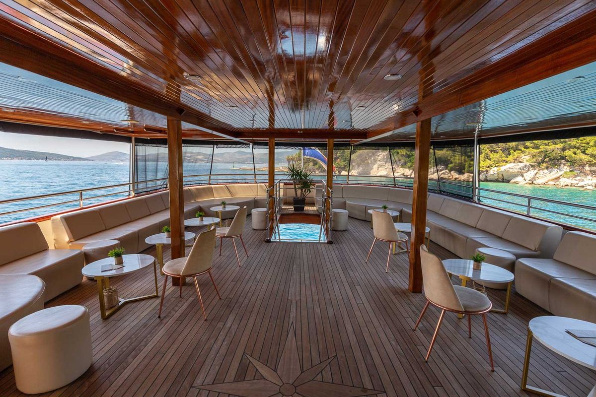 Deck of MS Avantura, a Gulet Motoryacht yacht at Split, Croatia