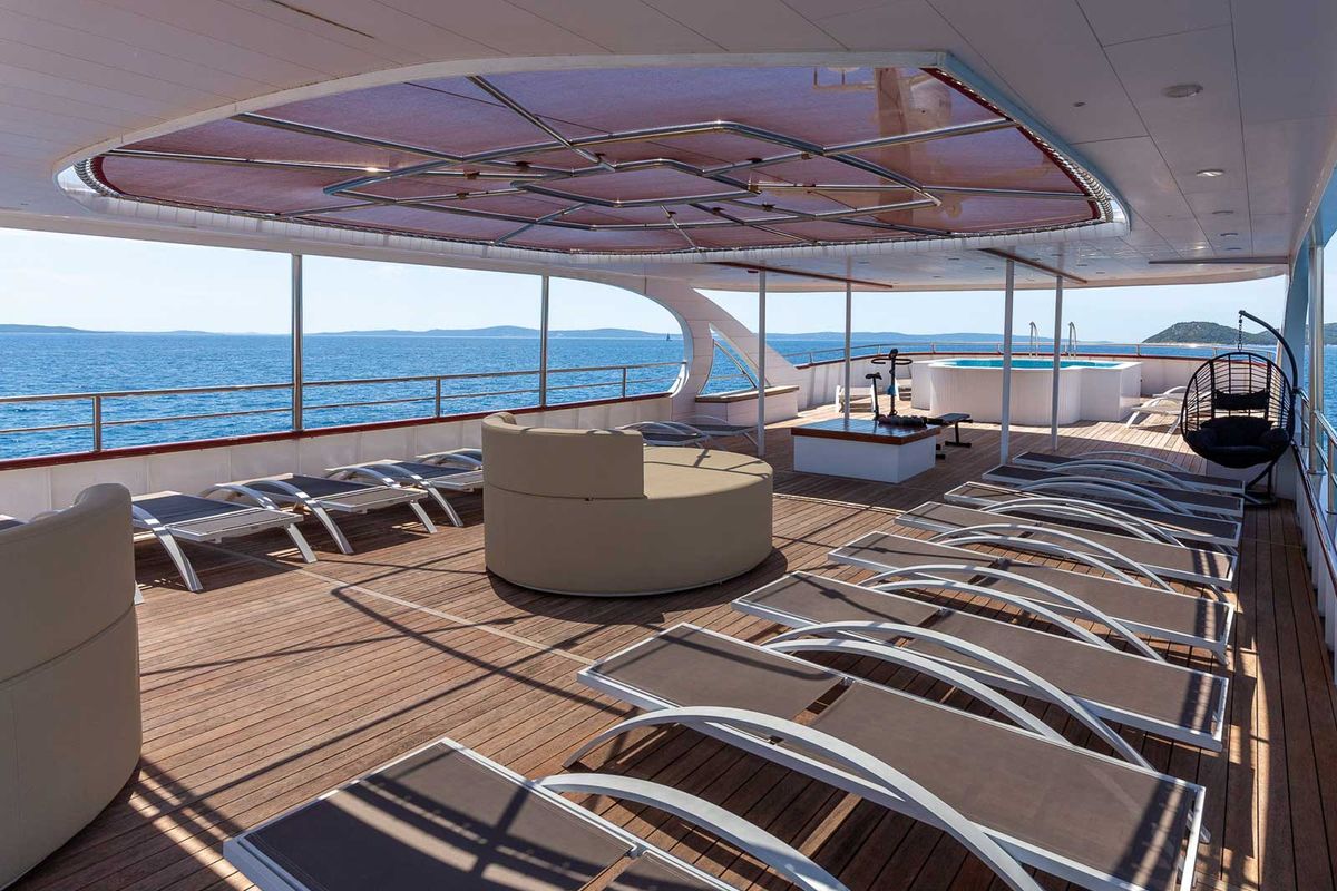 Deck of MS Avantura, a Gulet Motoryacht yacht at Split, Croatia
