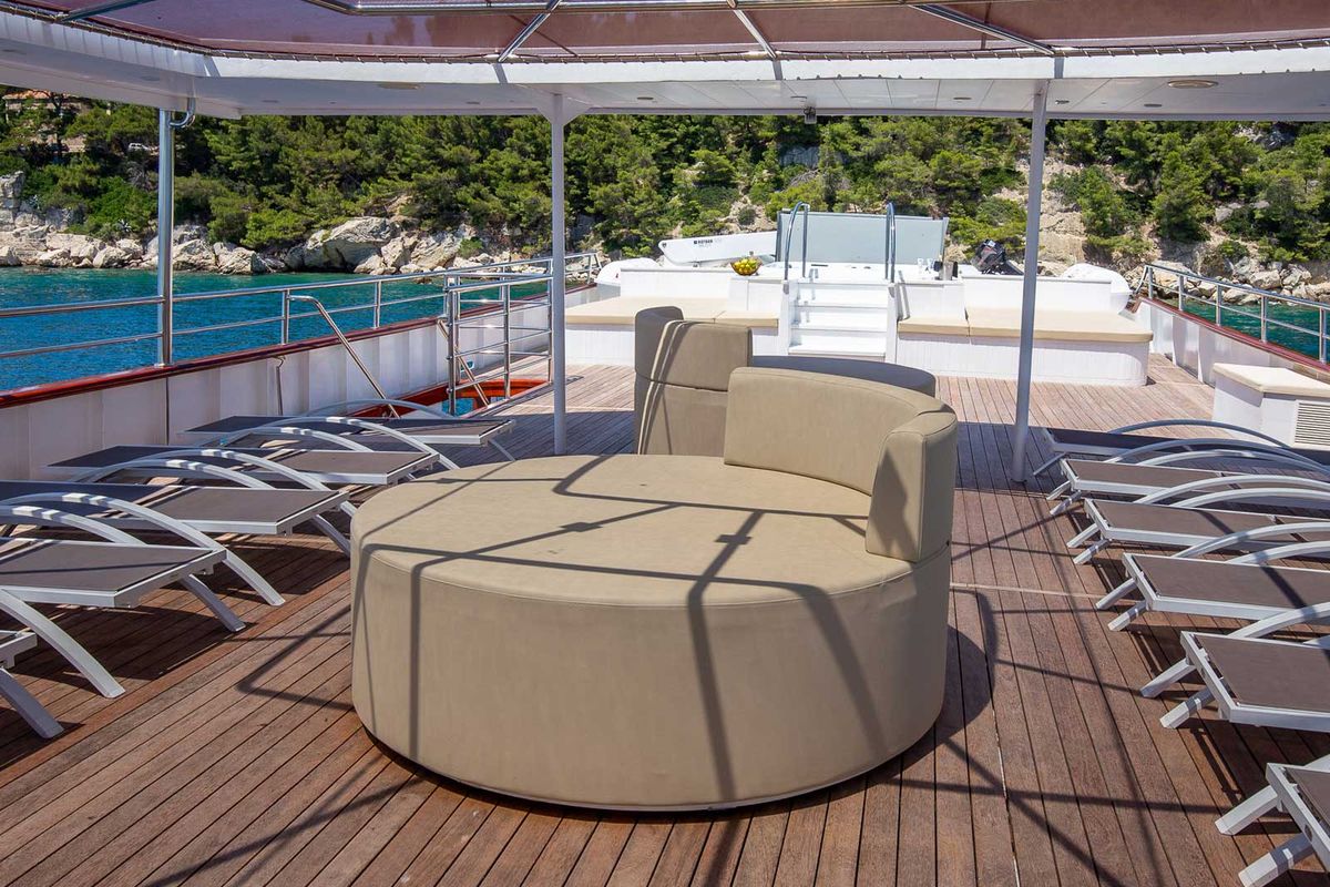 Deck of MS Avantura, a Gulet Motoryacht yacht at Split, Croatia