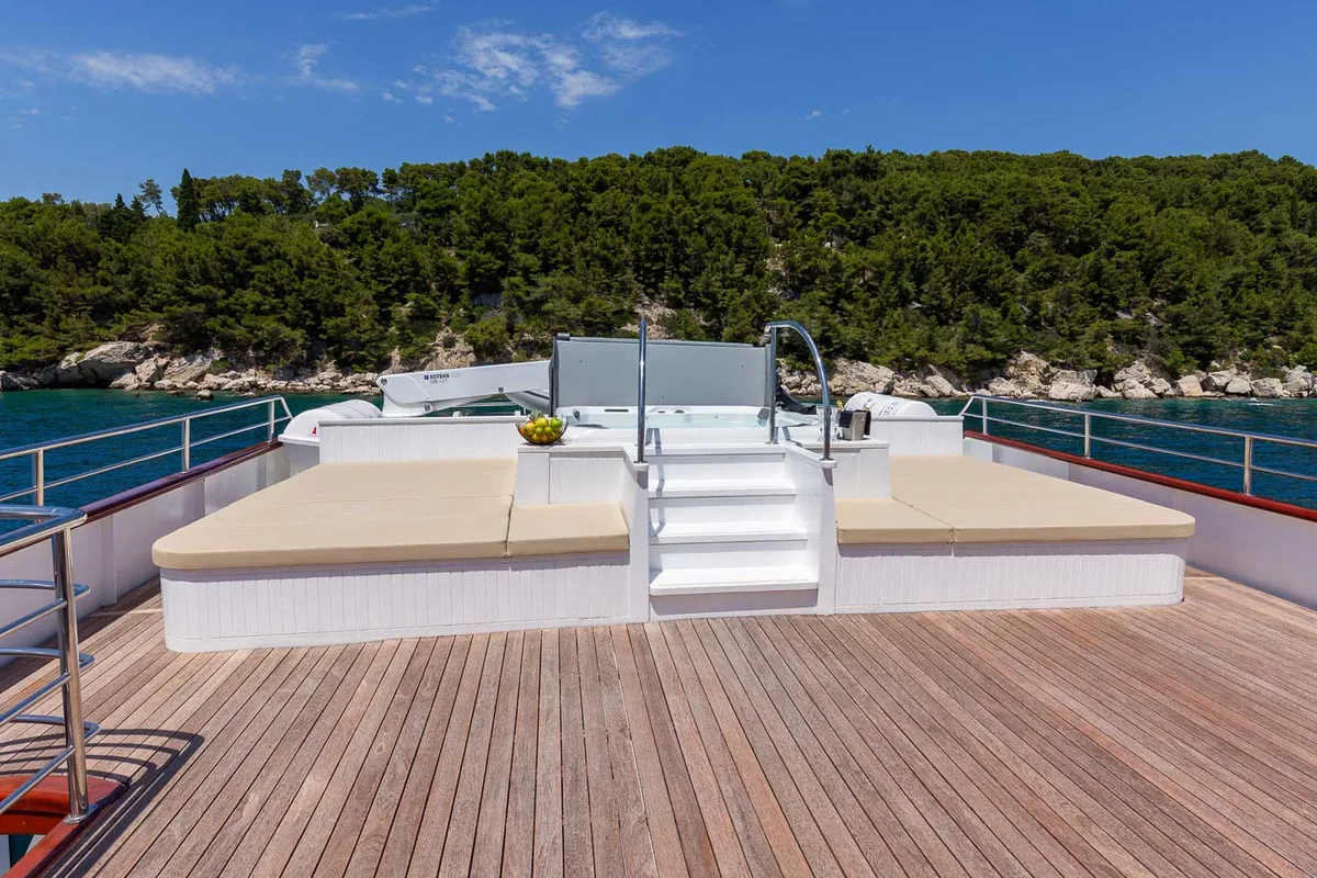 Deck of MS Avantura, a Gulet Motoryacht yacht at Split, Croatia