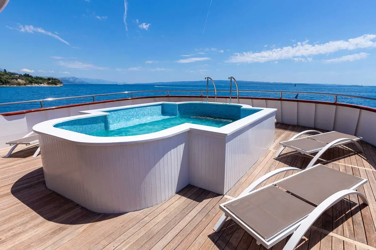 Deck of MS Avantura, a Gulet Motoryacht yacht at Split, Croatia