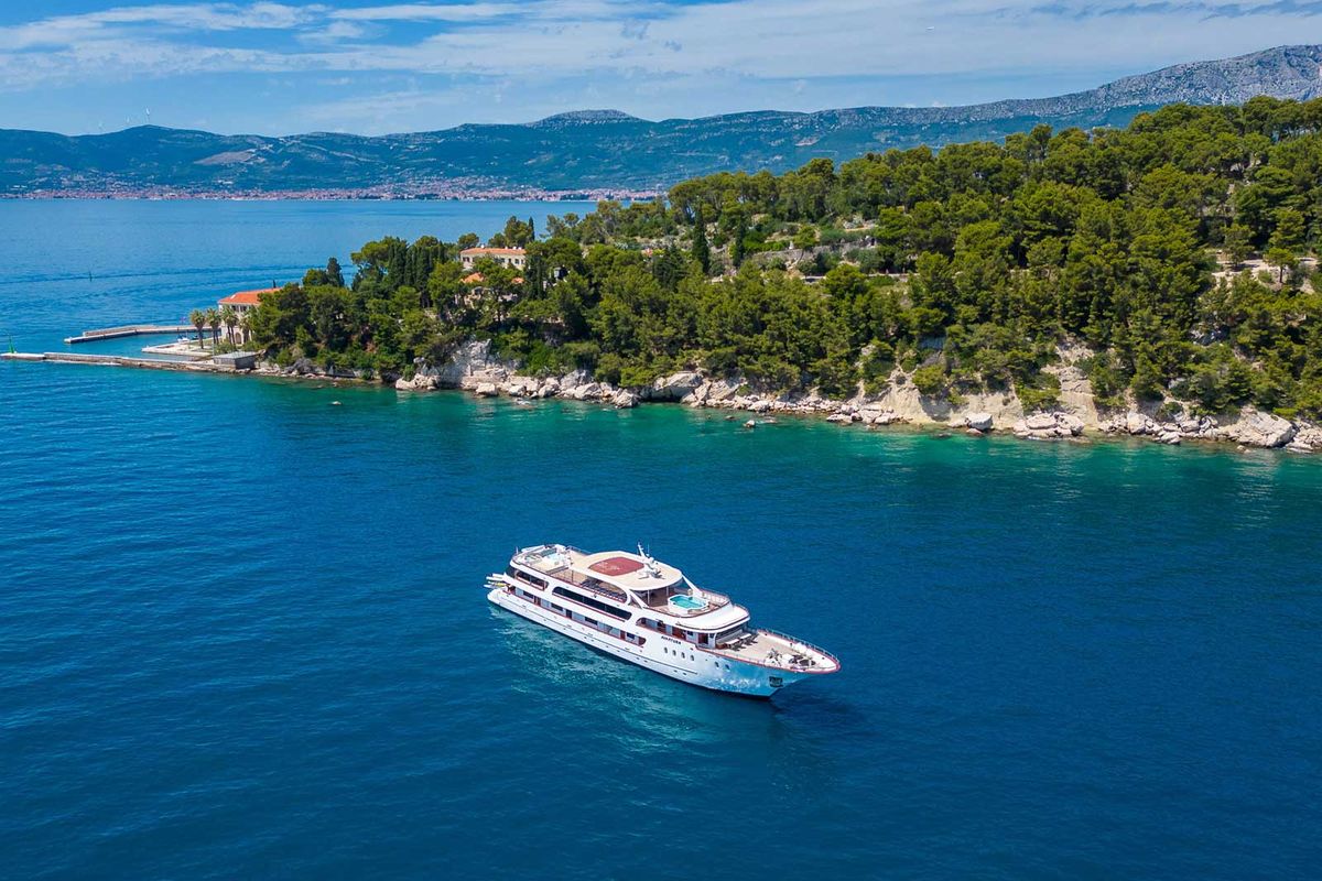 Exterior view of MS Avantura, a Gulet Motoryacht yacht at Split, Croatia