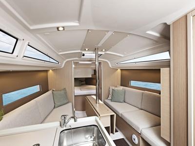 Salon of Petite Marie, a Beneteau Oceanis 30.1 sailboat at La Rochelle, France