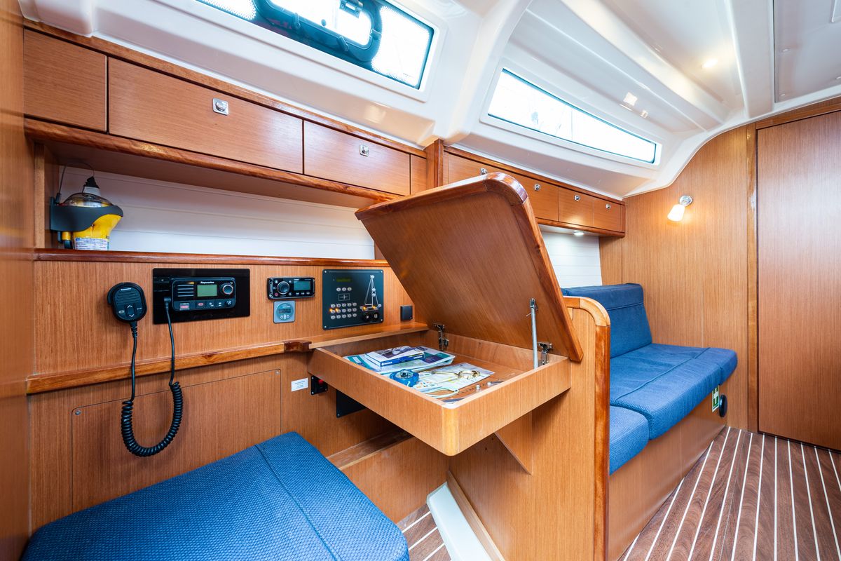 Salon of Jack Of London, a Bavaria 37 sailboat at Municipal Unit of Nea Peramos, Greece