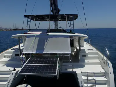 Deck of Poker Face  - (A/C - Generator - Refit 2021), a Lagoon 450 Fly catamaran at Athens, Greece