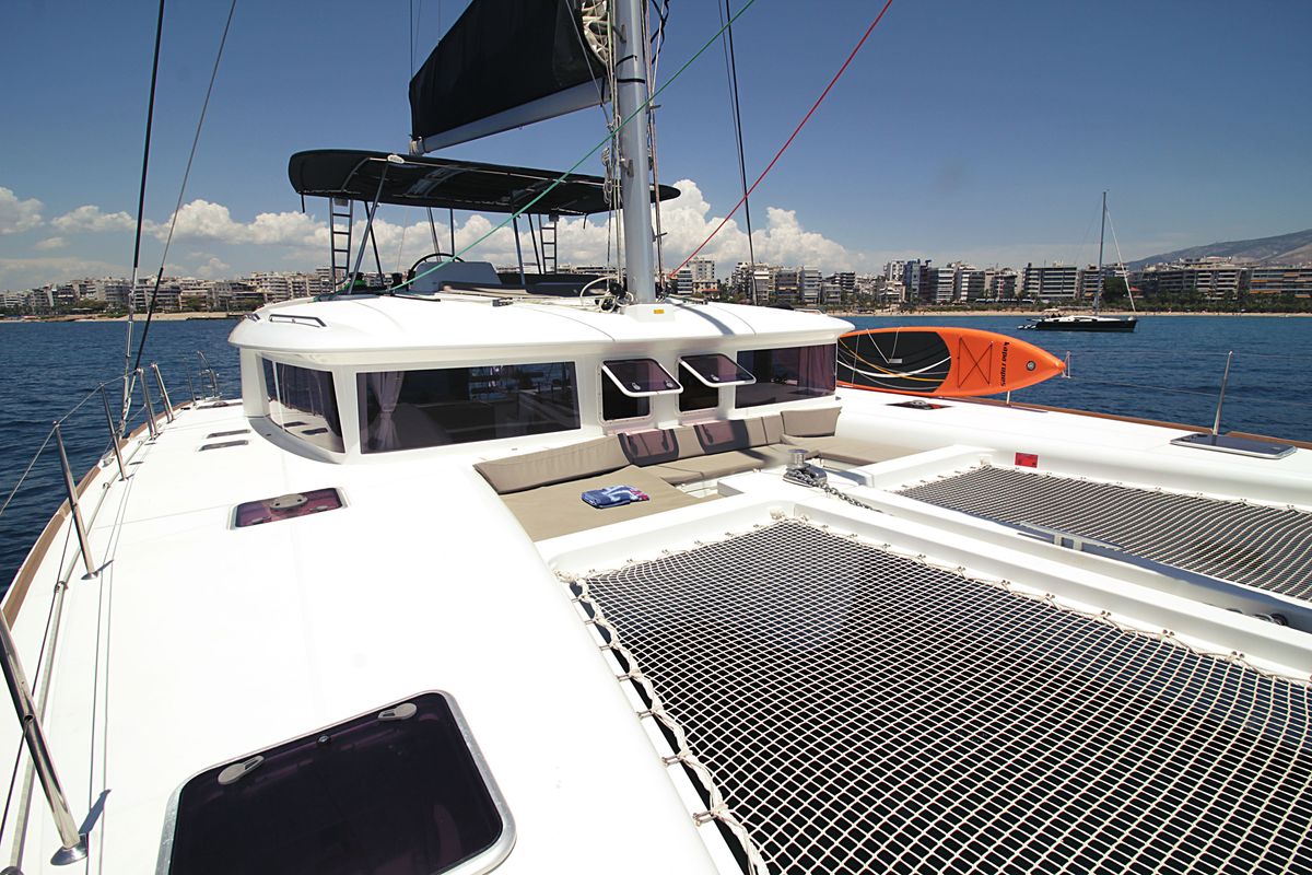 Deck of Poker Face  - (A/C - Generator - Refit 2021), a Lagoon 450 Fly catamaran at Athens, Greece