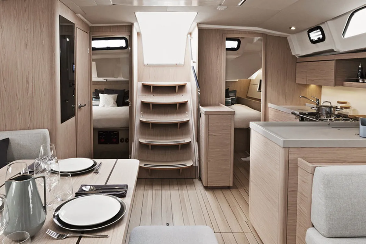 Salon of Oceanis 461/3/3 Premium, a Beneteau Oceanis 461 sailboat at English Harbour, Antigua and Barbuda