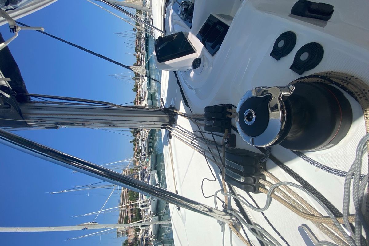 Deck of Sestante, a Lagoon 46 catamaran at Tonnarella, Italy