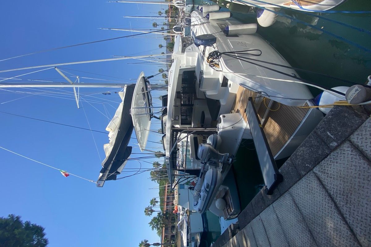 Exterior view of Sestante, a Lagoon 46 catamaran at Tonnarella, Italy
