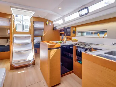 Galley of Crane, a Jeanneau Sun Odyssey 440 sailboat at Benitses, Greece