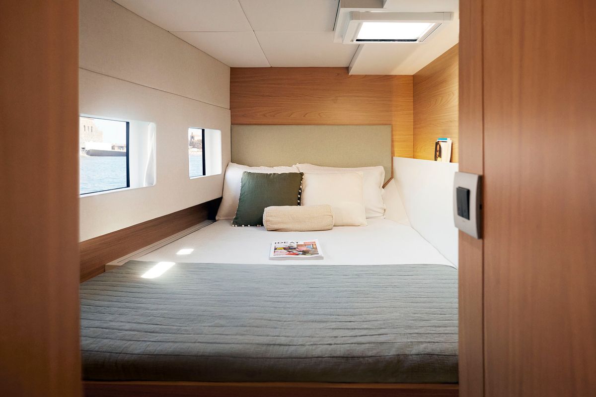 Cabin on Comfort, a Bali 4.0 catamaran at Sant Antoni de Portmany, Spain