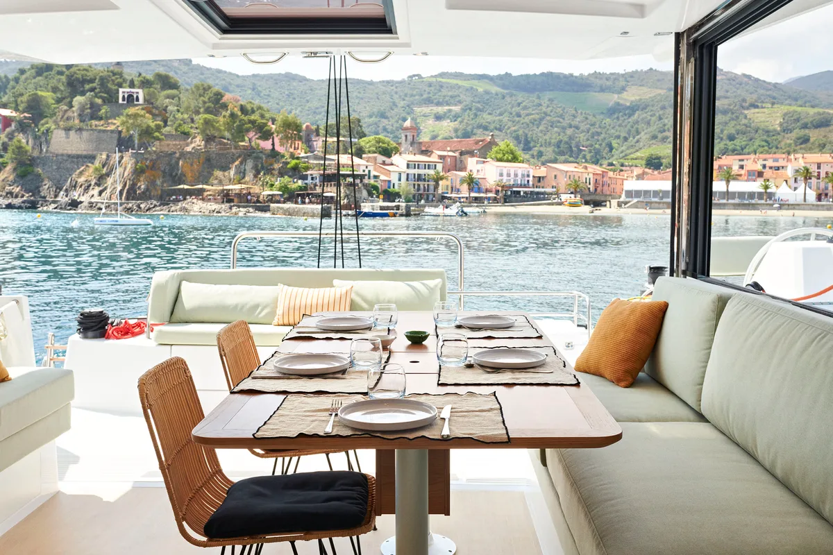 Salon of Comfort, a Bali 4.0 catamaran at Sant Antoni de Portmany, Spain