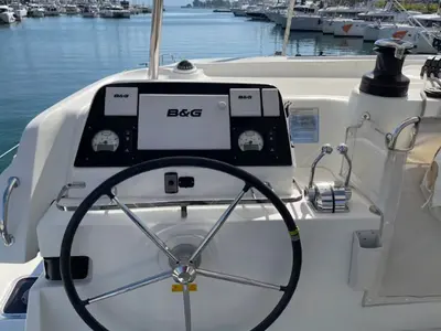 Cockpit of Neptune, a Lagoon 42 catamaran at Lavreotiki Municipal Unit, Greece