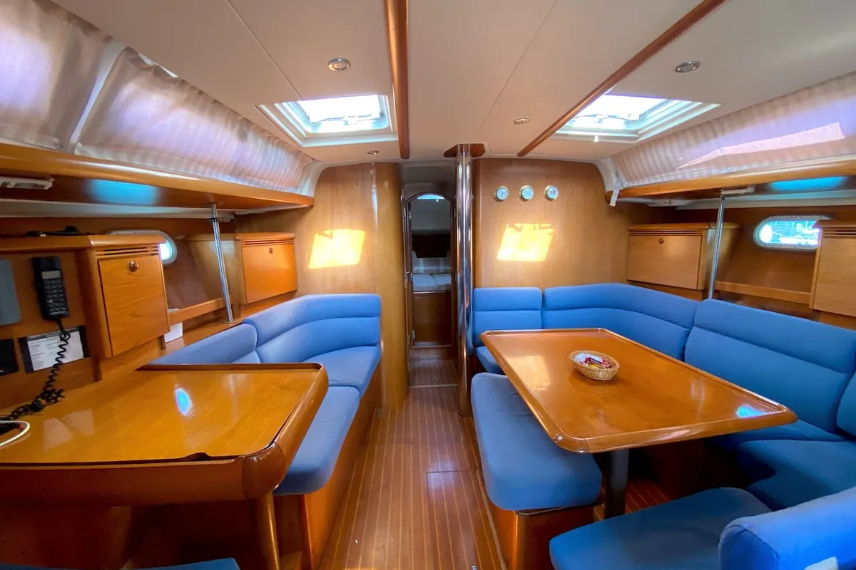 Salon of Saida, a Jeanneau Sun Odyssey 43  sailboat at Fethiye, Turkey
