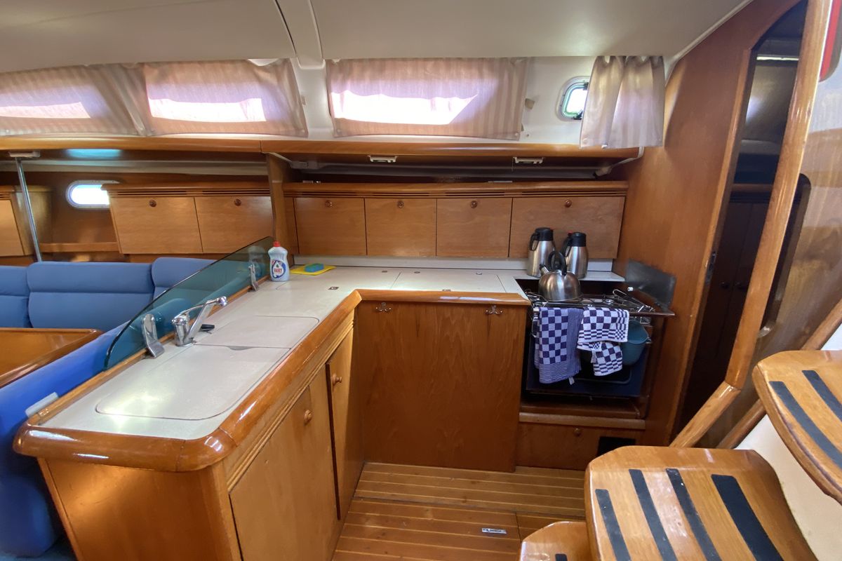 Galley of Saida, a Jeanneau Sun Odyssey 43  sailboat at Fethiye, Turkey