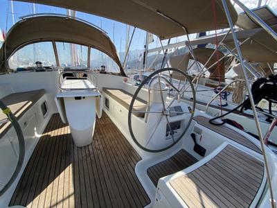 Cockpit of Saida, a Jeanneau Sun Odyssey 43 sailboat at Fethiye, Turkey
