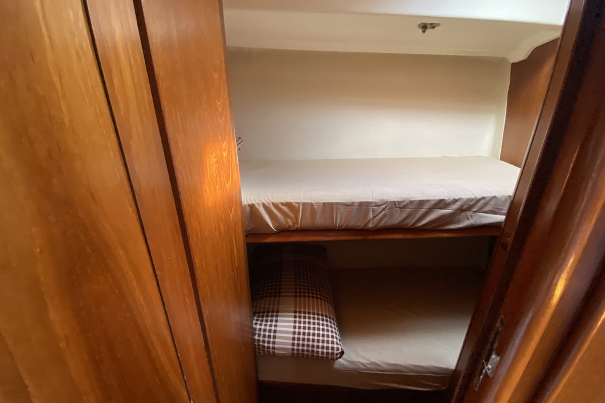 Cabin on Saida, a Jeanneau Sun Odyssey 43  sailboat at Fethiye, Turkey