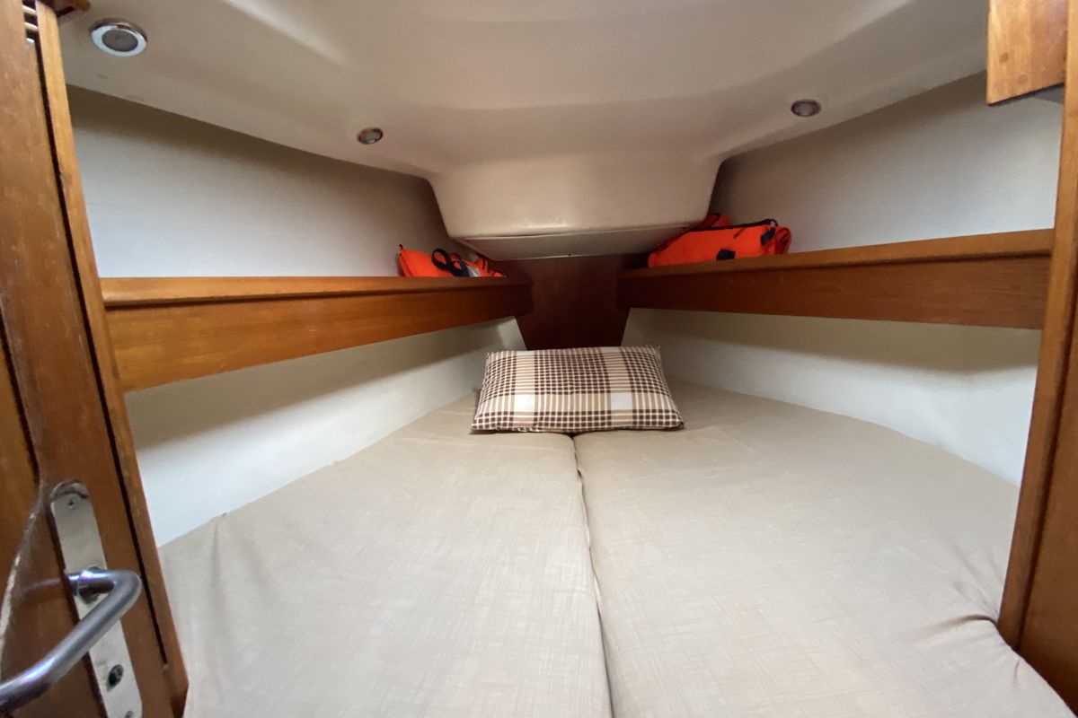 Cabin on Saida, a Jeanneau Sun Odyssey 43  sailboat at Fethiye, Turkey